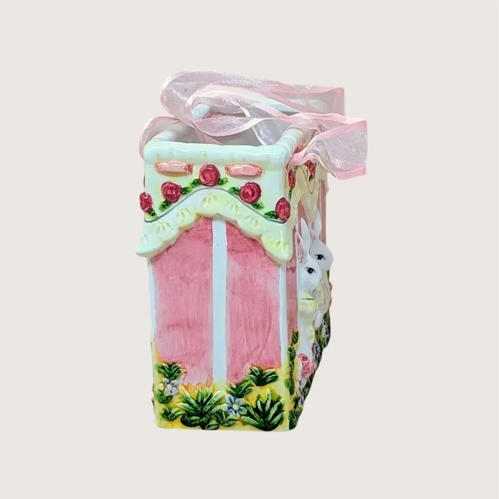 1980s Ceramic Easter Bunny Gift Bag Planter Vase